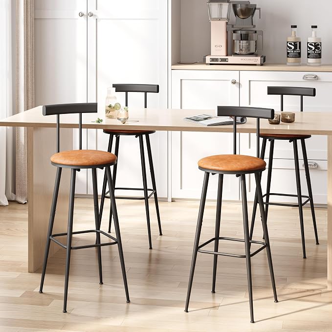 Bar Stools, Bar Chairs with Backrest and Footrest, Industrial Counter Stools - Image 6