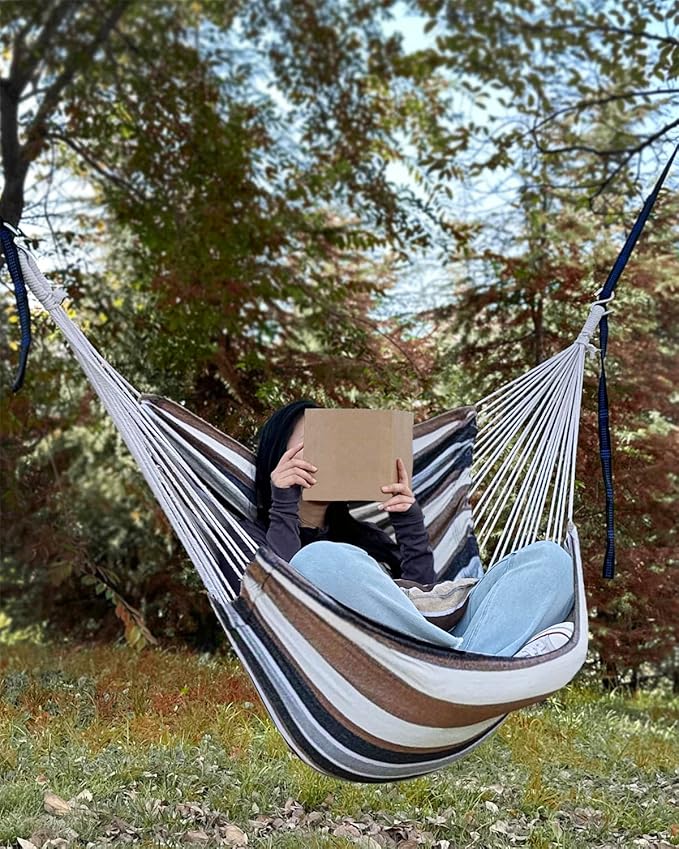 Halalona Hammock Chair Hanging Hammock Chair Rope Swing 2 Cushions - Image 4