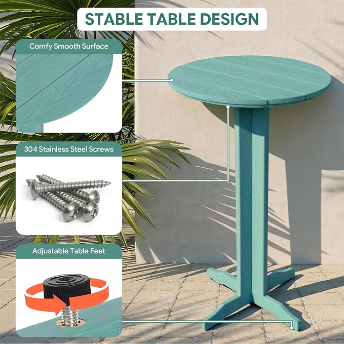Outdoor Bar Stools, All-Weather HDPE Counter Height Chairs, 500lbs Heavy Duty - Image 6