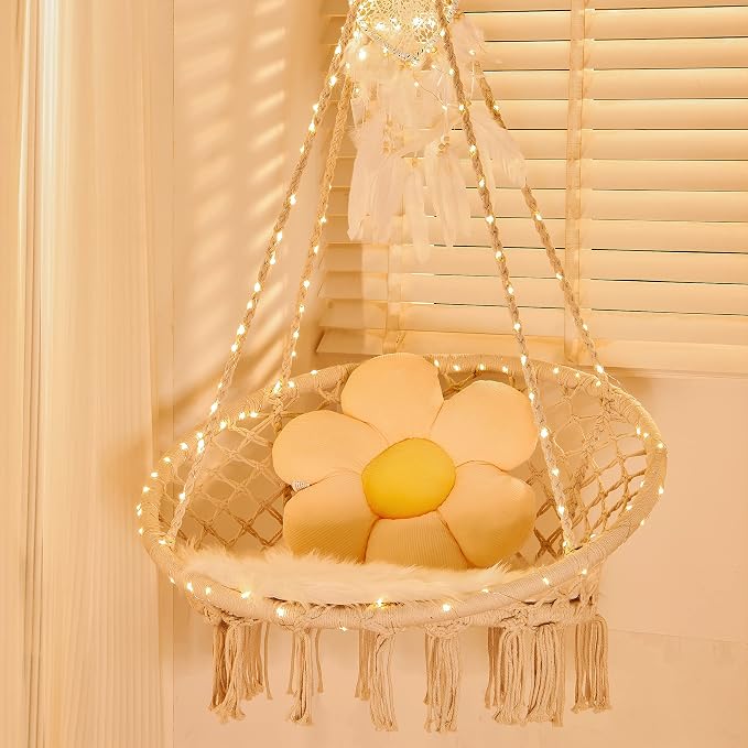 Sonyabecca LED Macrame Hammock Hanging Swinging Chair, Indoor/Outdoor Hanging by Sonyabecca