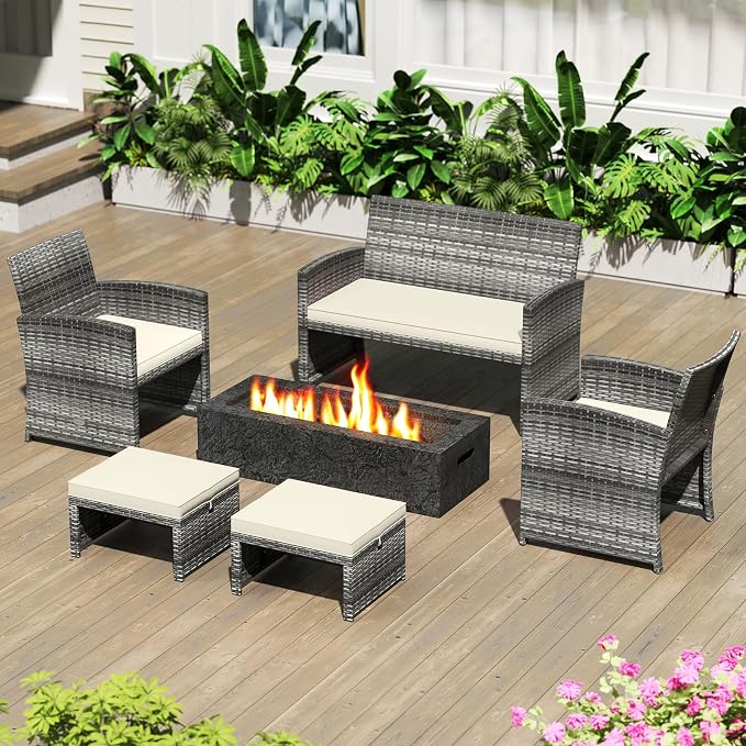 Tangkula 2 Pieces Patio PE Rattan Ottomans, and Yard - Image 9