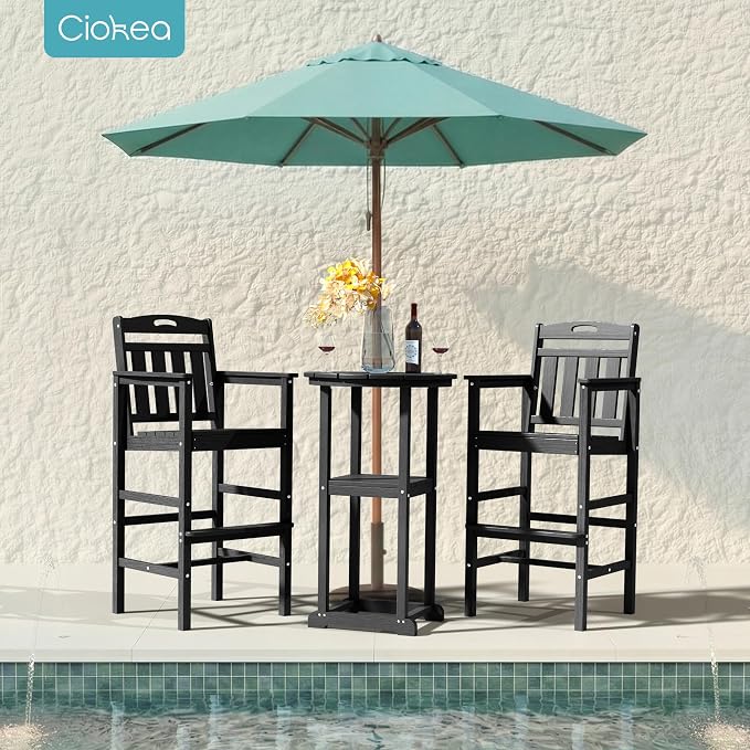 Ciokea 3-Pcs Bistro Table and Chairs, All-Weather Round High Top Bar Table - Image 8