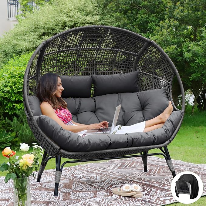 NICESOUL® Double Egg Chair Indoor Outdoor Stationary Oversized 6.5" Thick by NICESOUL