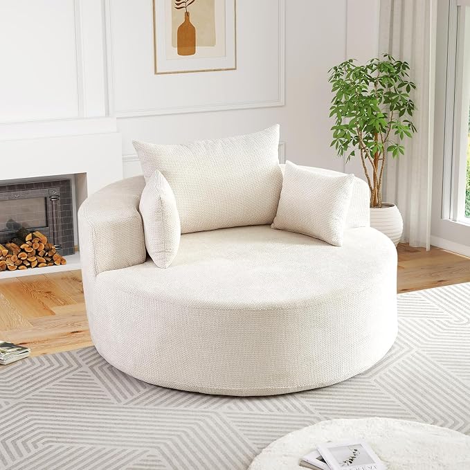 Antetek Oversized Round Chaise Longue Chair Indoor, Modern 55-inch Upholstered - Image 7