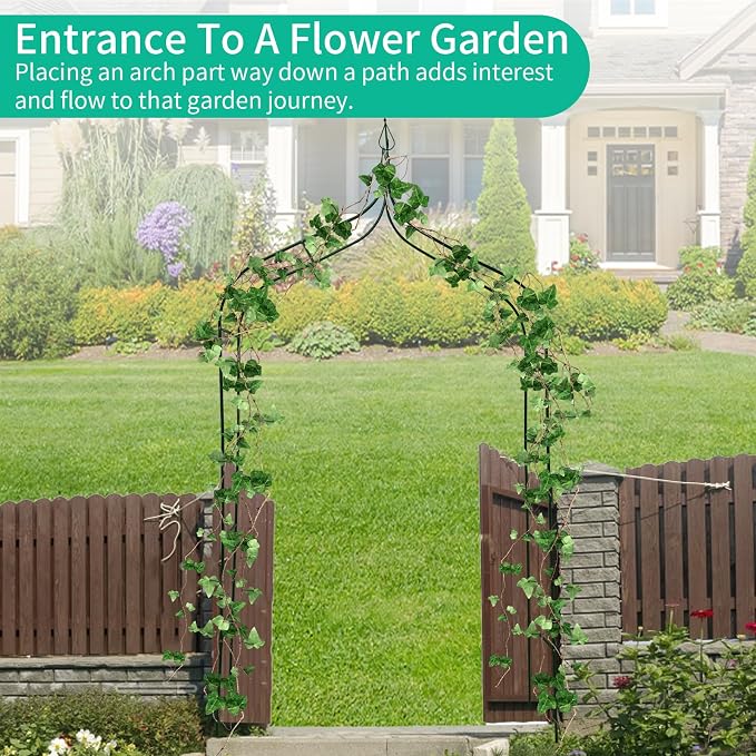 Garden Arch Trellis 8.4 Ft High x 4.6 Ft Wide, Dark Green Iron Arbor, Courtyard - Image 7