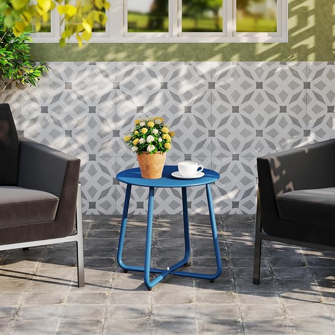 HollyHOME Round Metal Side Table, Rust-Resistant Patio Small Plant Stand - Image 4