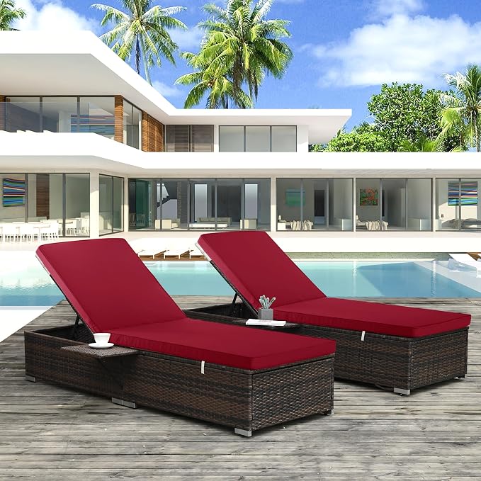Outdoor Chaise Lounge Cushion Set of 2, Fadesafe Water-Repellent Lounge Deck - Image 7