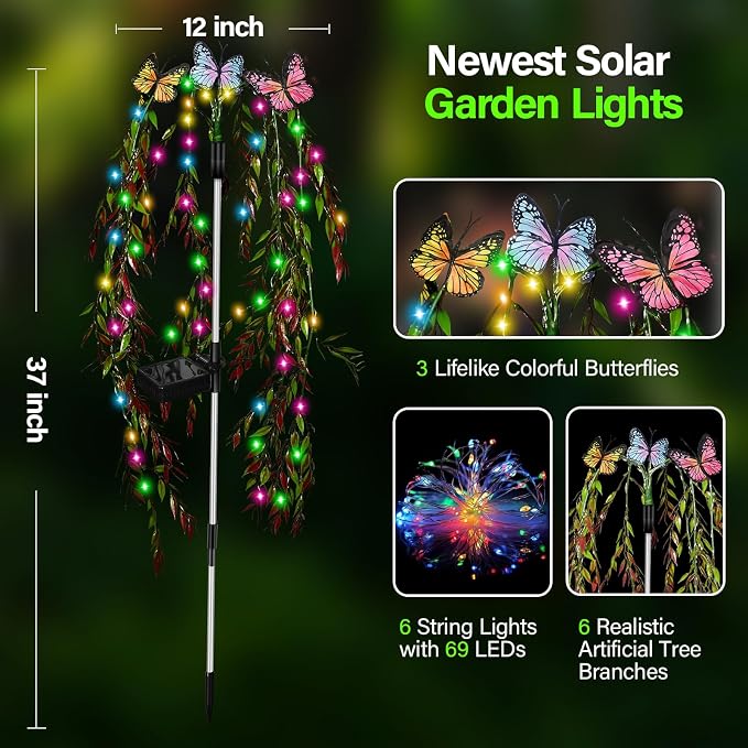 Solar Garden Lights Outdoor Decorative Waterproof, 69LED Swaying Tree Solar - Image 2