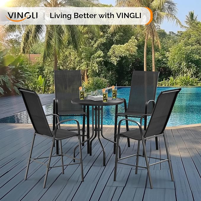 VINGLI Set of 2 Stackable Outdoor Bar Stools – Sling Chairs - Image 2