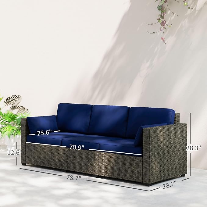 Outsunny Patio Couch PE Wicker Deep Seating Outdoor Sofa - Image 3