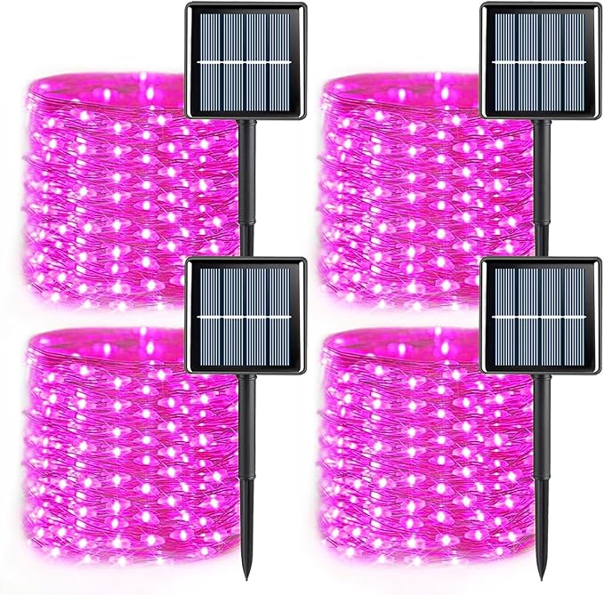 QITONG 4 Pack Pink Solar Fairy Lights, Each 33ft 100 LED String Lights Outdoor by QITONG