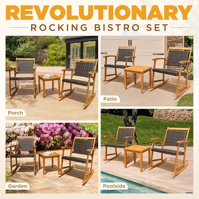 Solid Wood Wicker Rocking Chairs Set of 2 - Image 6