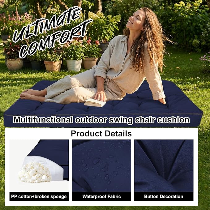 Waterproof Porch Swing Cushion Replacement, Thick 4" 2–3 Seat Outdoor Swing - Image 3