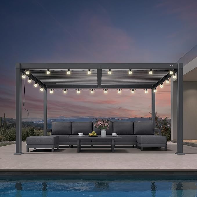 PURPLE LEAF Louvered Pergola w/Light 8' x 14' Aluminum Outdoor Pergola by Unknown