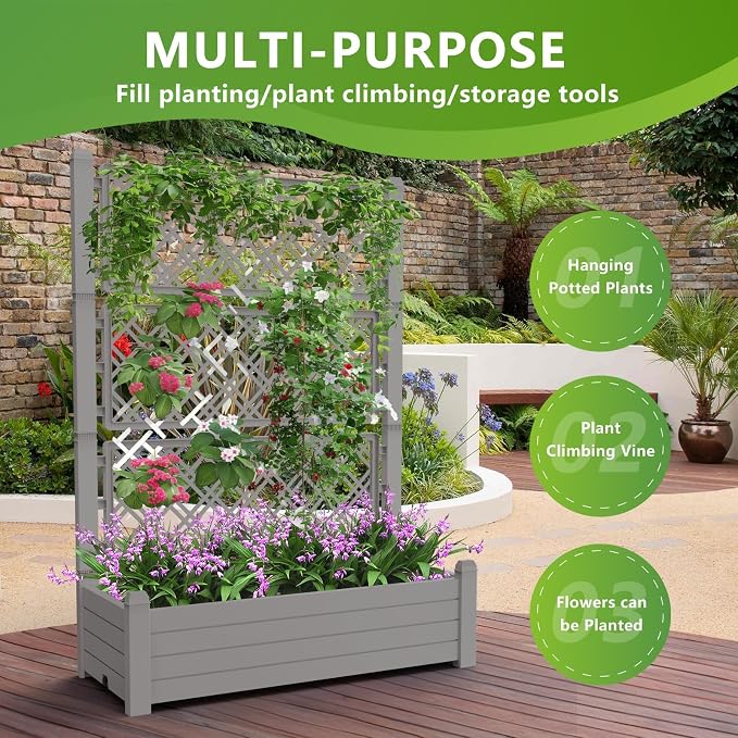 Raised Garden Bed with Trellis for Climbing Plants, 43.43" L x 18.27" W x - Image 4