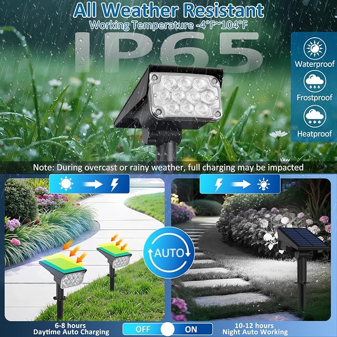 T-SUNUS Christmas Solar Spotlights White 6000K IP65 Waterproof 2-in-1 Outdoor - Image 3