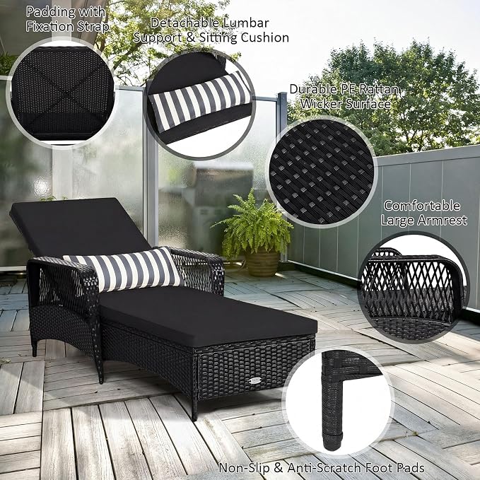 Tangkula Wicker Chaise Lounge Outdoor Set of 2, Patio Rattan Reclining Chaise - Image 8