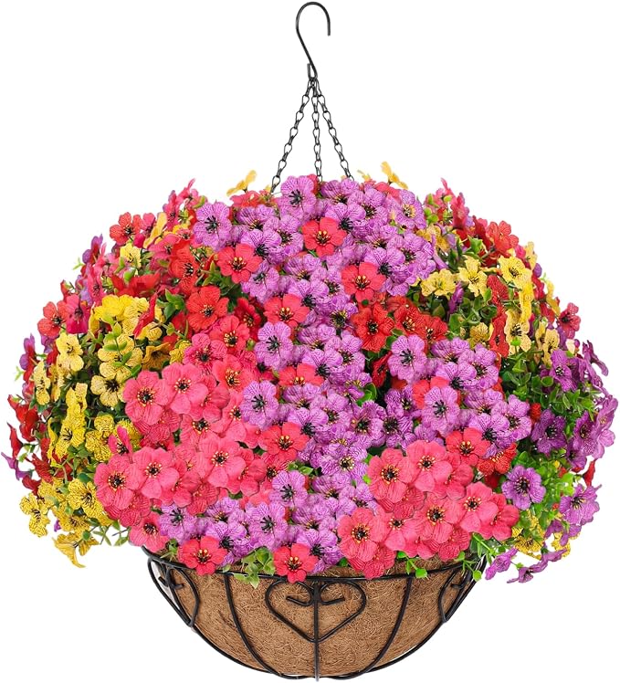 Artificial Hanging Flower for Outdoors, Fake Hanging Basket for Outside by LetuoClipsClipsandHooks