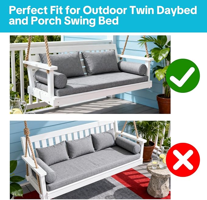 MABOZOO Twin Size Daybed Porch Swing Bed Pillow & Bolster Cushion, 2 Shredded - Image 6