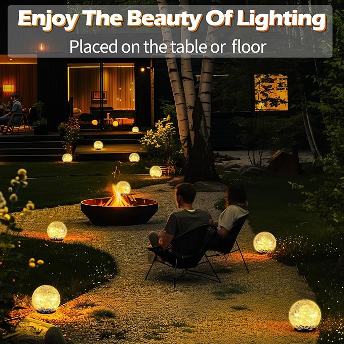 Coroor Garden Solar Ball Lights Outdoor Waterproof, 50 LED Cracked Glass Globe - Image 6