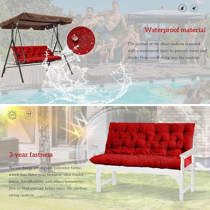 Outside Benches Cushion with Backrest, Thicken Waterproof Swing Cushions 2/3 - Image 6