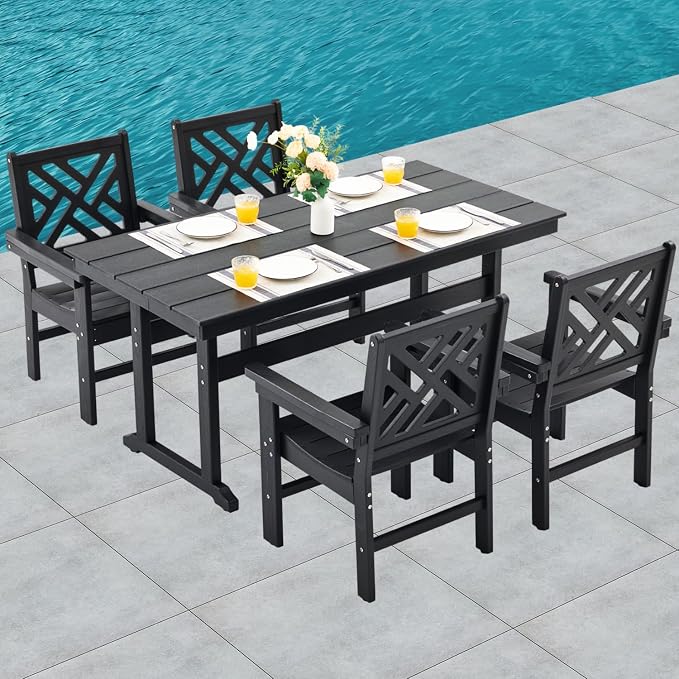 HDPE Dining Table Set for 4, 5-Piece Outdoor Table and Chairs Include 4 Dining by Unknown