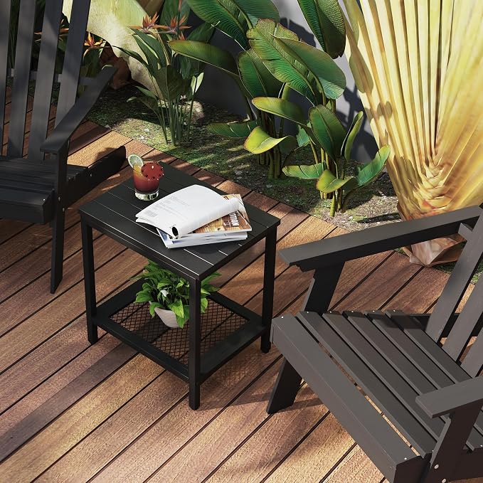Outdoor Side Table with Storage, 2-Tier Patio End Tables Weather Resistant - Image 2