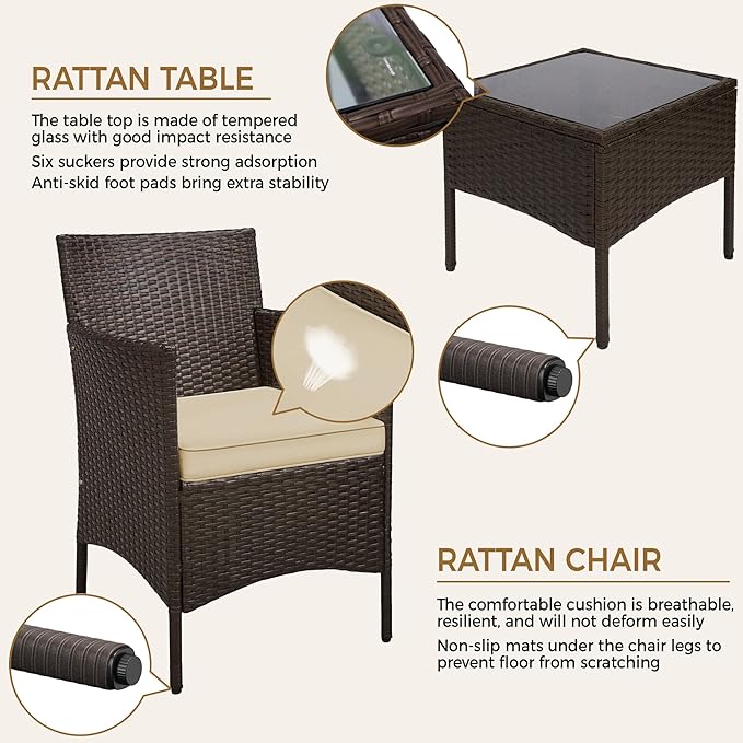 Yaheetech 3 Pieces Patio Porch Furniture Set, Outdoor PE Rattan Wicker - Image 6