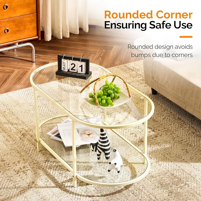 VINGLI 38" Glass Coffee Table, Oval Coffee Tables - Image 5