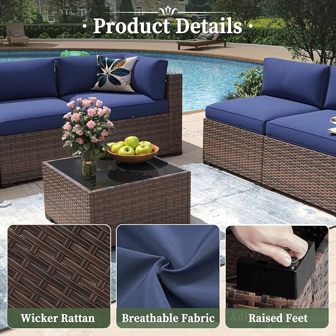 Aoxun 7 Piece Patio Furniture Set Wicker Rattan Patio Conversation Set Outdoor - Image 5