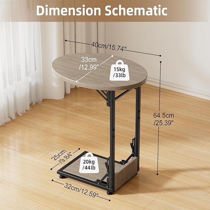 Elbourn Folding Side Table End Couch Tables, Metal Frame C-Shaped TV Stand - Image 3