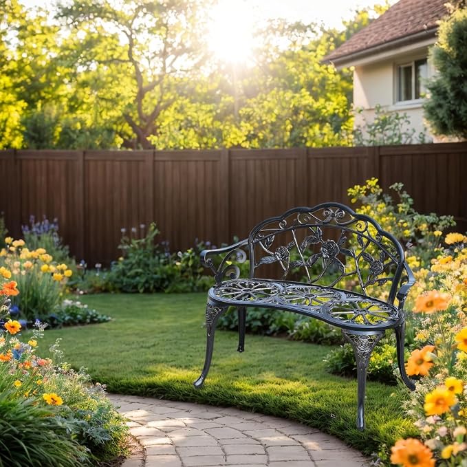 Cast Aluminium Outdoor Bench, Rose Garden Bench - Image 8