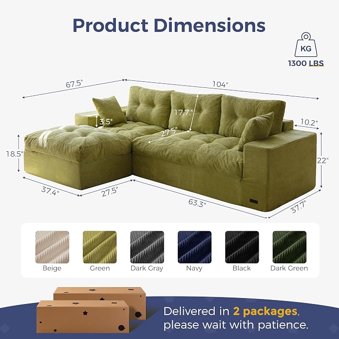 MAXYOYO 104" L Shaped Modular Sectional Sofa - Image 2