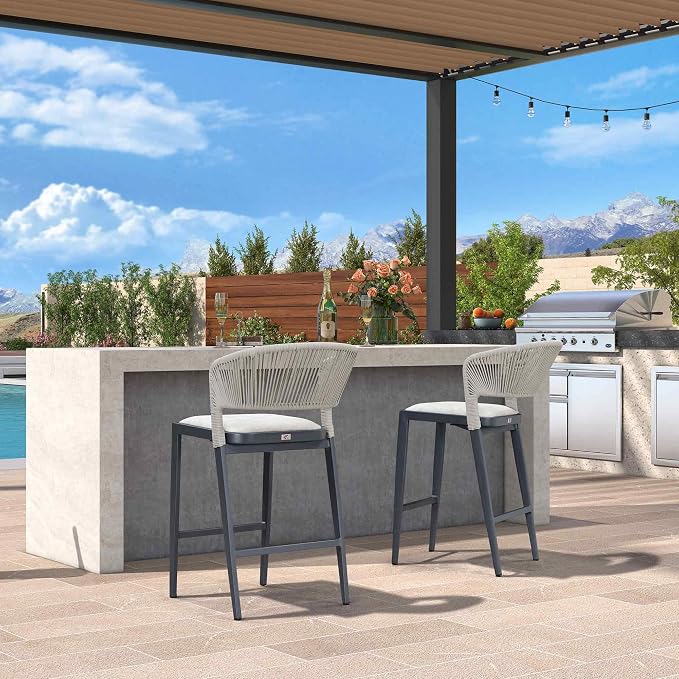 PURPLE LEAF Counter Height Bar Stool Set of 2 Patio Bar Stools Contemporary Bar - Image 4