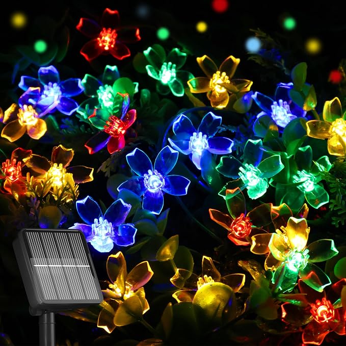 Solar String Lights for Outside，50 LED Solar Flower Lights Outdoor Waterproof by Selarlyt