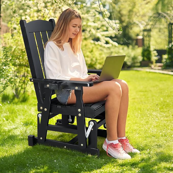 VINGLI Outdoor Glider Chair Wood Patio Glider - Image 2