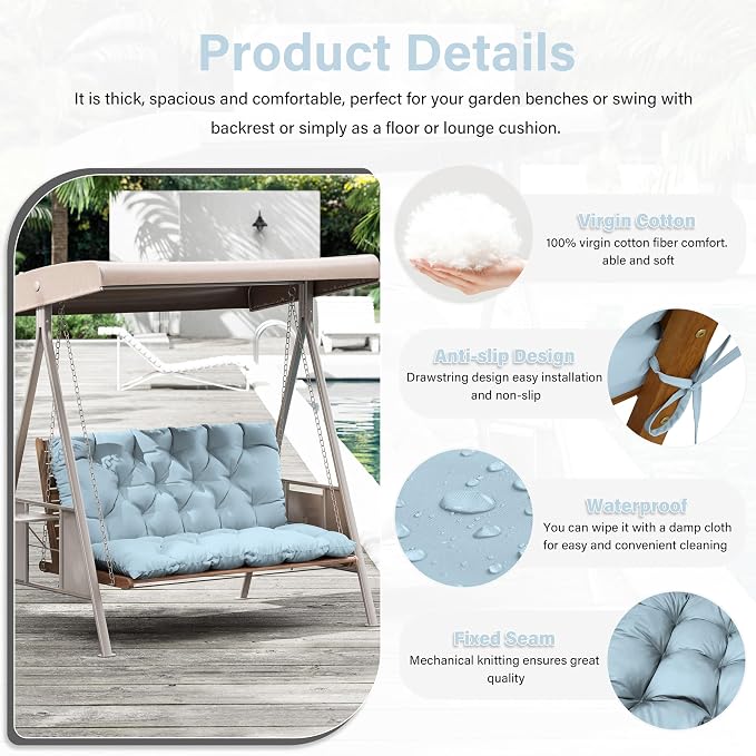 Porch Swing Cushion with Backrest, Waterproof Bench Cushion - Image 3