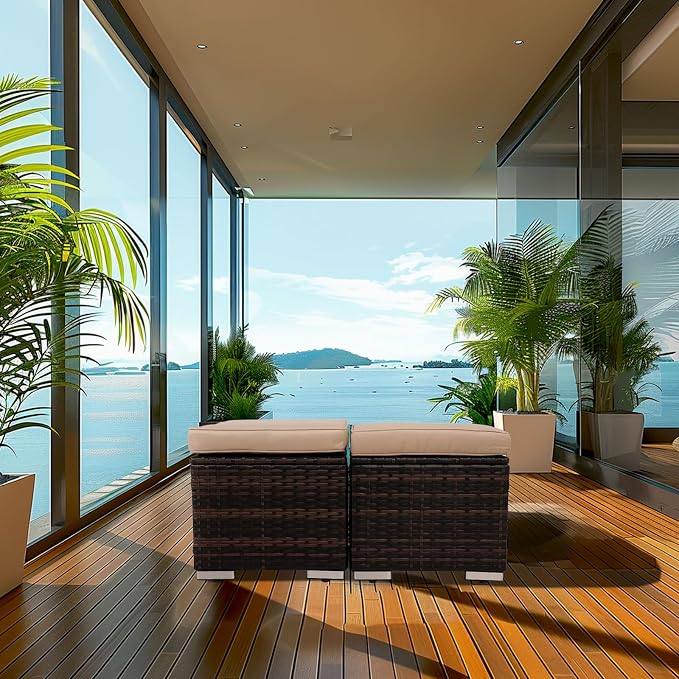 Y Enjoy 2-Pieces Outside Rattan Ottomans，Multipurpose Outdoor Furniture - Image 4