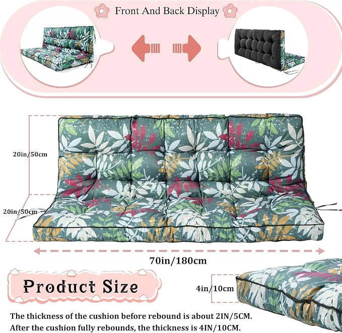 2-3 Seat Swing Replacement Cushion, Outdoor Bench Cushions - Image 5