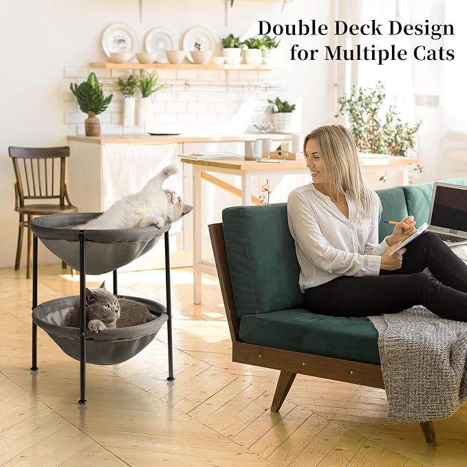 Double Cat Bed Grey, Breathable Kitty Bed - Image 2