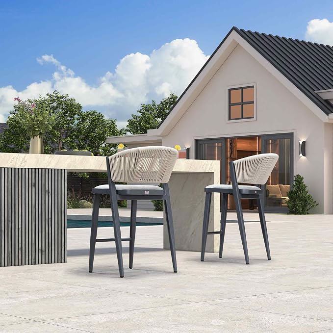 PURPLE LEAF Counter Height Bar Stool Set of 2 Outdoor Bar Stools Modern Bar - Image 4