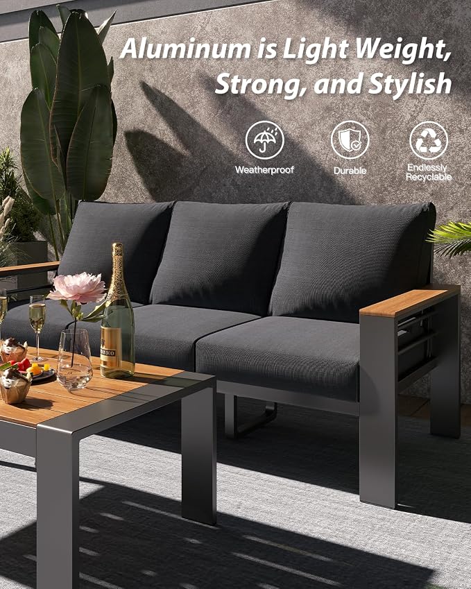 Aoxun Aluminum Outdoor Patio Furniture Set, 5 Seats Outdoor Sectional - Image 3