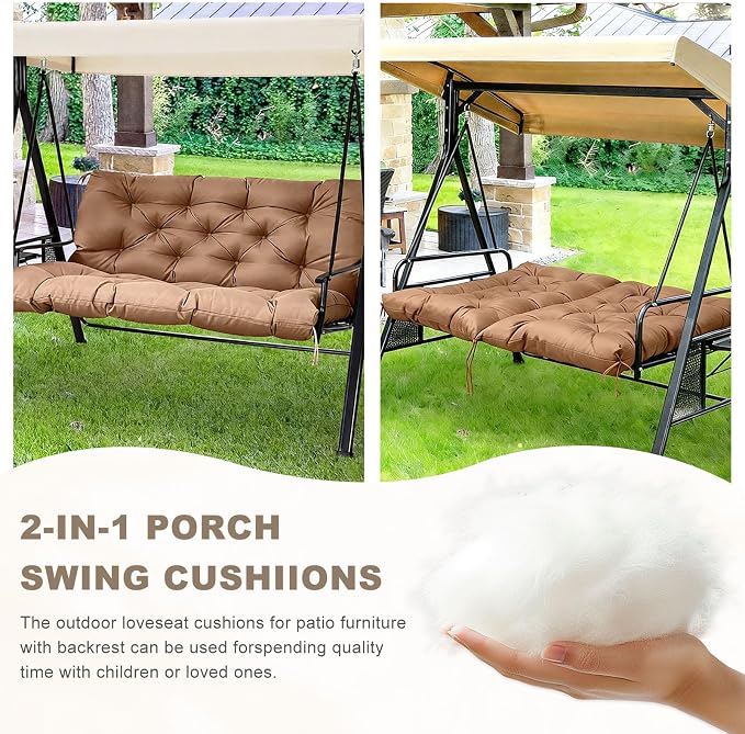 Porch Swing Cushion with Backrest, Waterproof Bench Cushion - Image 4