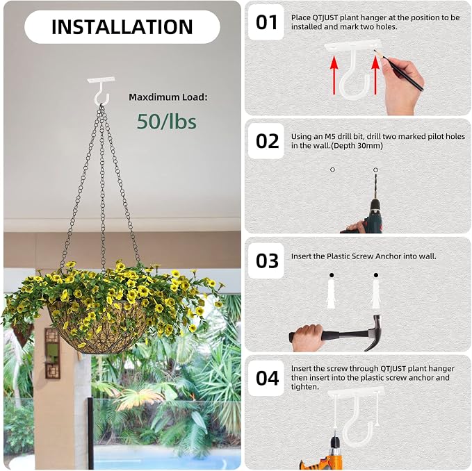 Ceiling Hooks for Hanging Plants 4pack 2.5inch Wall Mount Plant Hooks Meatl - Image 7