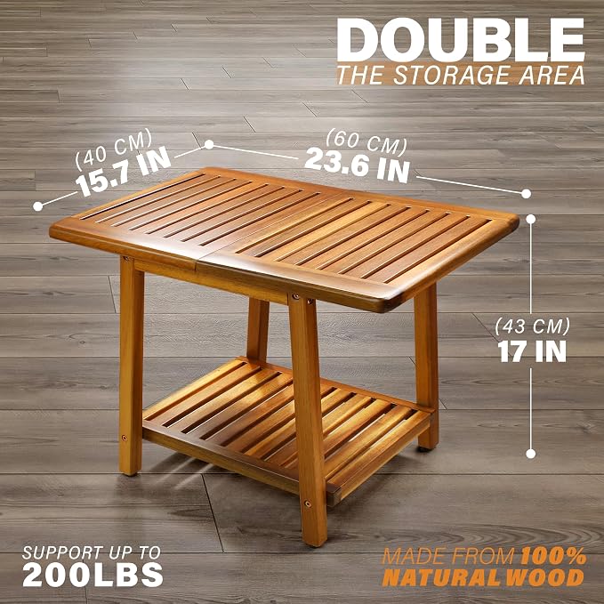 ENKEZI Acacia 24 Inches Outdoor Side Table, 2-Tier Sturdy Patio, End Table - Image 3