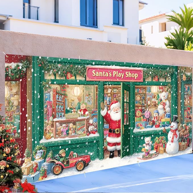 Santa’s Play Shop Garage Door Decorations 6x13FT, Christmas Store Banner - Image 6