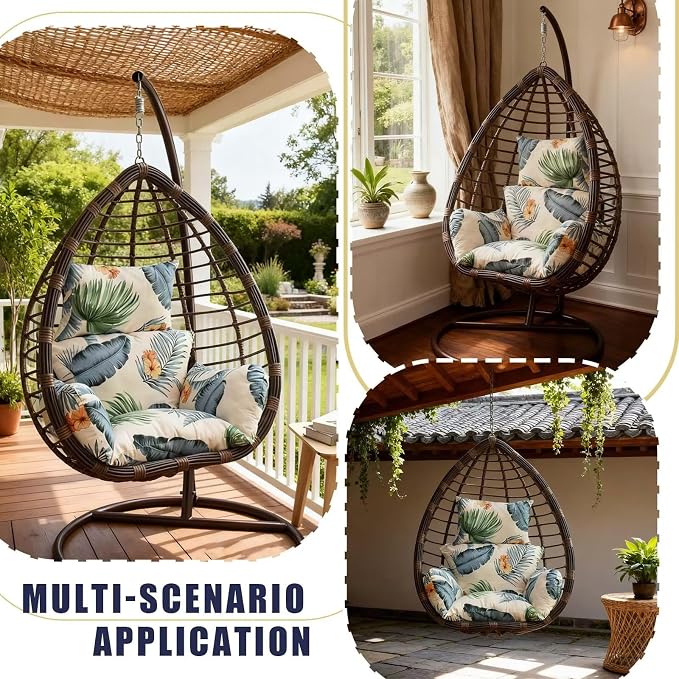 Patio Hanging Egg Chair Cushion Replacement Soft Swing Basket Chair Pads Large - Image 3