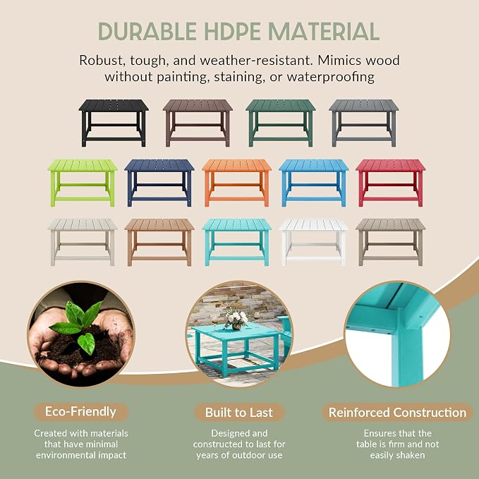 WestinTrends Malibu Low Outdoor HDPE Square Patio Coffee Table - Image 6