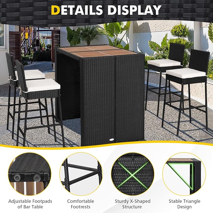 HAPPYGRILL 5 Pieces Rattan Outdoor Bar Set - Image 5