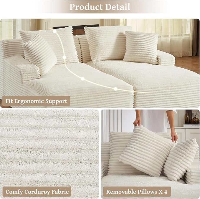 80" Double Chaise Lounge Chair Indoor, Oversized Boneless Couch Comfy - Image 5